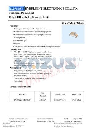 27-21-Y2C-CPQB-3D datasheet - Chip LED with Right Angle Resin