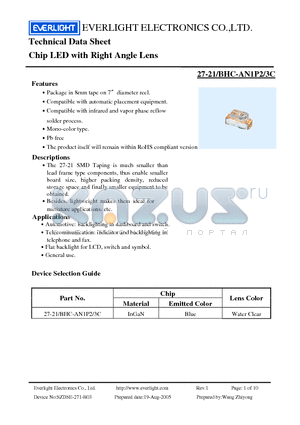 27-21/BHC-AN1P2/3C datasheet - Chip LED with Right Angle Lens
