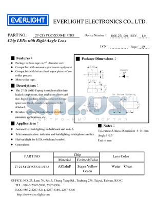 27-21SYGC/S530-E1/TR8 datasheet - Chip LEDs with Right Angle Lens