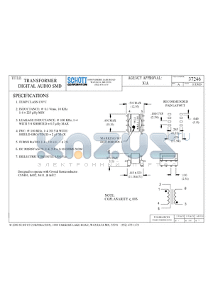 37246 datasheet - TRANSFORMER DIGITAL AUDIO SMD