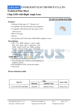 27-21UYC-S530-A3-TR8 datasheet - Chip LED with Right Angle Lens