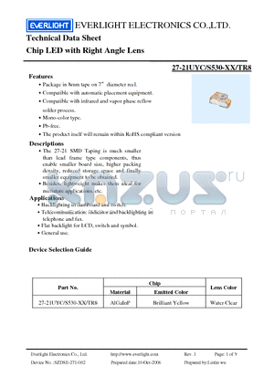 27-21UYC-S530-XX-TR8 datasheet - Chip LED with Right Angle Lens