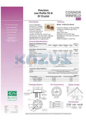 37430-XXXX-19.999 datasheet - Precision Low Profile TO-8 EY Crystal