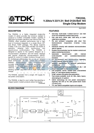 73K224L-IH datasheet - V.22bis/V.22/V.21/ Bell 212A/Bell 103 Single-Chip Modem