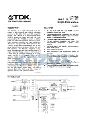 73K302L-IH datasheet - Single-Chip Modem