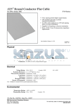 3749/60 datasheet - 025 Round Conductor Flat Cable