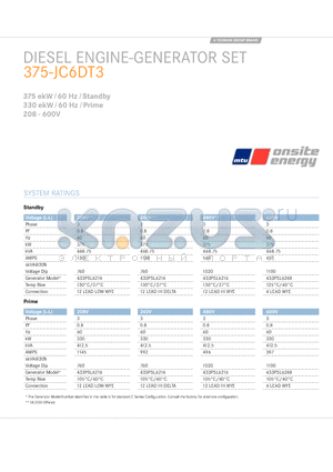 375-JC6DT3 datasheet - DIESEL ENGINE-GENERATOR SET