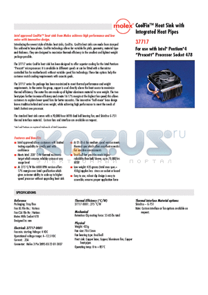 37717-0001 datasheet - CoolFin Heat Sink with Integrated Heat Pipes