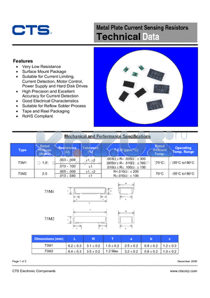 73M1 datasheet - Metal Plate Current Sensing Resistors