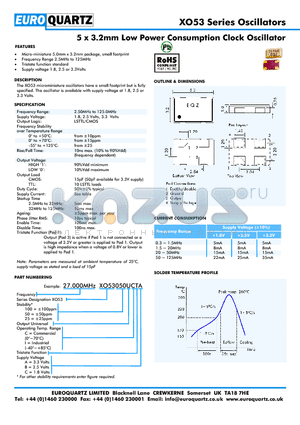 27.000XO53025UCPA datasheet - 5 x 3.2mm Low Power Consumption Clock Oscillator