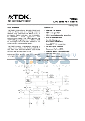 73M223-CP datasheet - 1200 Baud FSK Modem