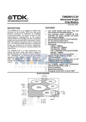 73M2901 datasheet - Advanced Single Chip Modem