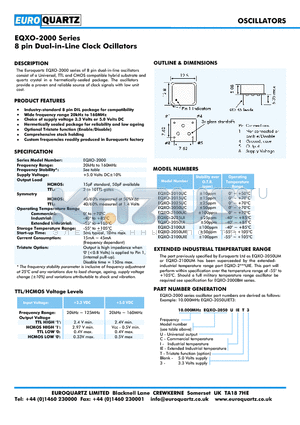 10.000EQXO-2050UIET3 datasheet - 8 pin Dual-in-Line Clock Ocillators