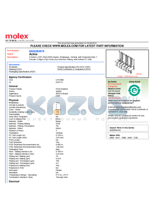 0022283074 datasheet - 2.54mm (.100) Pitch KK^ Header, Breakaway, Vertical, with Polarizing Wall, 7 Circuits, 0.38lm (15l) Gold (Au) Selective Plating, with Kinked PC Tails