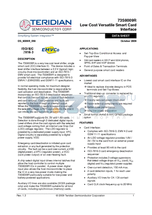 73S8009R datasheet - Low Cost Versatile Smart Card Interface