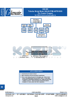 100-001-A171L datasheet - Tubular Metal Braid QQ-B-575B ASTM B33 Tin Coated Copper