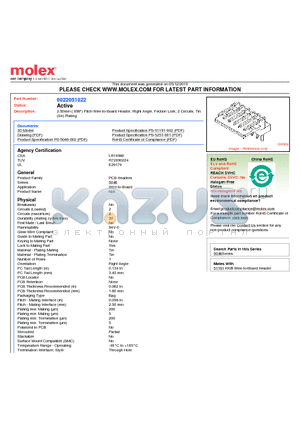 5046-02A datasheet - 2.50mm (.098) Pitch Wire-to-Board Header, Right Angle, Friction Lock, 2 Circuits, Tin (Sn) Plating