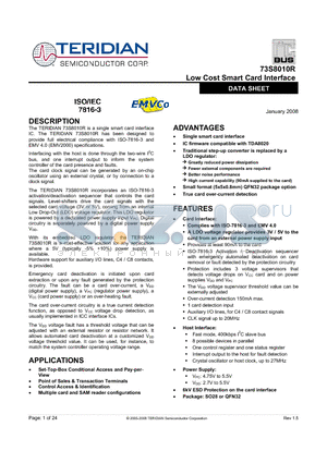 73S8010R-ILR/F datasheet - Low Cost Smart Card Interface