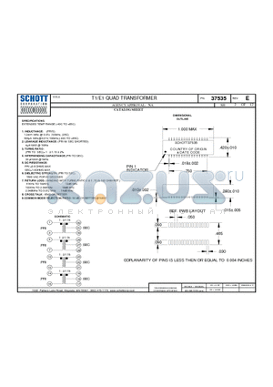 37535 datasheet - T1/E1 QUAD TRANSFORMER