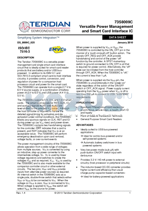 73S8009C-20IMR/F datasheet - Versatile Power Management and Smart Card Interface IC