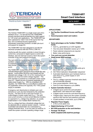 73S8014RT-ILR/F datasheet - Smart Card Interface