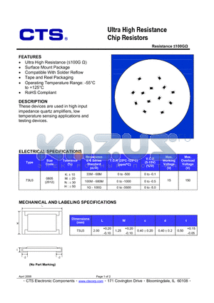 73U3108N datasheet - Ultra High Resistance Chip Resistors