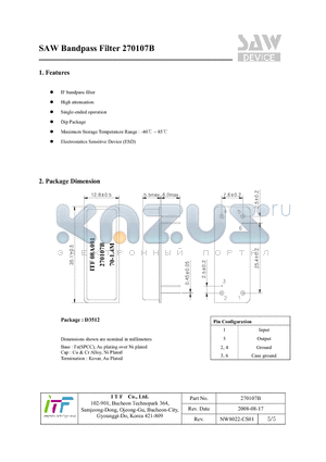 270107B datasheet - SAW Bandpass Filter