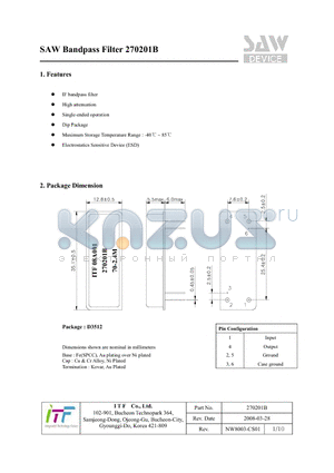 270201B datasheet - SAW Bandpass Filter