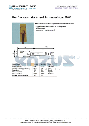 27036-2 datasheet - Heat flux sensor with integral thermocouple