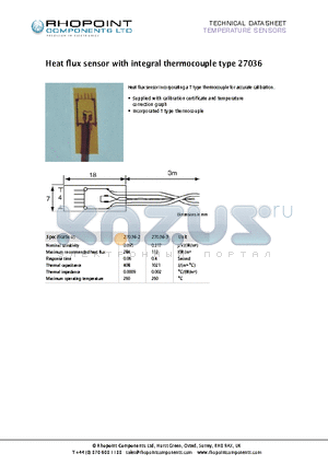 27036-3 datasheet - Heat flux sensor with integral thermocouple