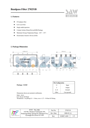 270251B datasheet - Bandpass Filter