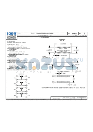 37533 datasheet - T1/E1 QUAD TRANSFORMER