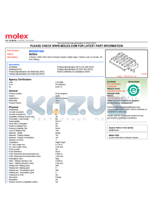 5046-06A datasheet - 2.50mm (.098) Pitch Wire-to-Board Header, Right Angle, Friction Lock, 6 Circuits, Tin (Sn) Plating