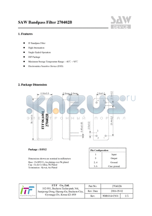 270402B datasheet - SAW Bandpass Filter