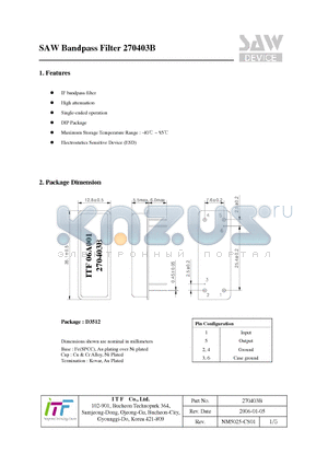 270403B datasheet - SAW Bandpass Filter