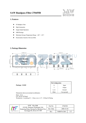 270455B datasheet - SAW Bandpass Filter