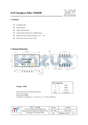 270452B datasheet - SAW Bandpass Filter