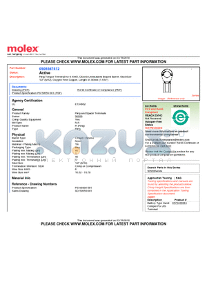 50556-7412 datasheet - Ring Tongue Terminal for 6 AWG, Closed Uninsulated Brazed Barrel, Stud Size 1/2