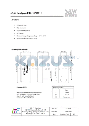 270601B datasheet - SAW Bandpass Filter