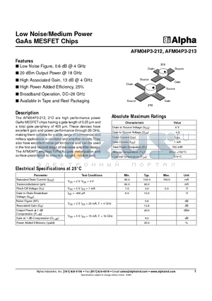 AFM04P3-212 datasheet - Low Noise/Medium Power GaAs MESFET Chips