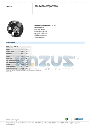 7400ES datasheet - AC axial compact fan