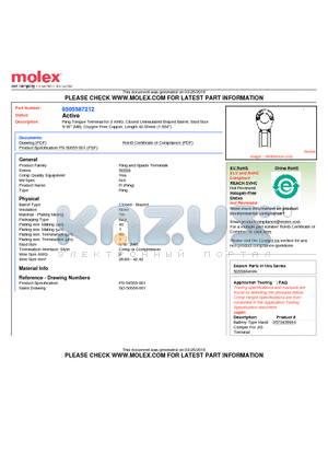 50558-7212 datasheet - Ring Tongue Terminal for 2 AWG, Closed Uninsulated Brazed Barrel, Stud Size 5/16 5/16