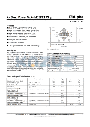 AFM06P2-000 datasheet - Ka Band Power GaAs MESFET Chip