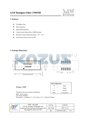 270953B datasheet - SAW Bandpass Filter