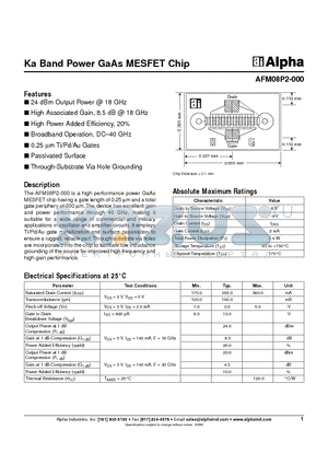 AFM08P2-000 datasheet - Ka Band Power GaAs MESFET Chip