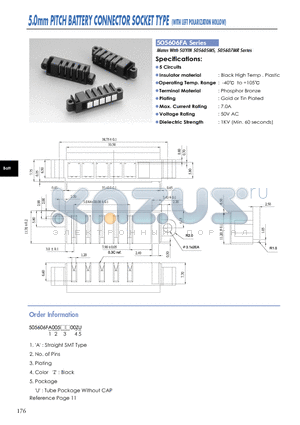 505606FA datasheet - 5.0mm PITCH BATTERY CONNECTOR SOCKET TYPE