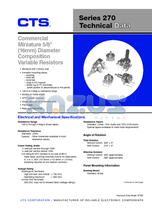 270T220R501B1A1 datasheet - Commercial Miniature 5/8 (16mm) Diameter Composition Variable Resistors