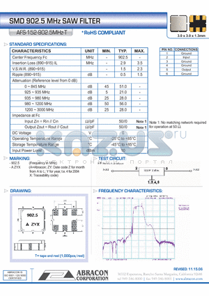 AFS-152-902.5MHZ-T datasheet - SMD 902.5 MHz SAW FILTER