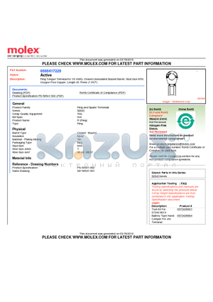 50541-7225 datasheet - Ring Tongue Terminal for 1/0 AWG, Closed Uninsulated Brazed Barrel, Stud Size M10,Oxygen-Free Copper, Length 49.70mm (1.957