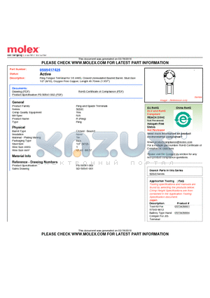 50541-7425 datasheet - Ring Tongue Terminal for 1/0 AWG, Closed Uninsulated Brazed Barrel, Stud Size1/2